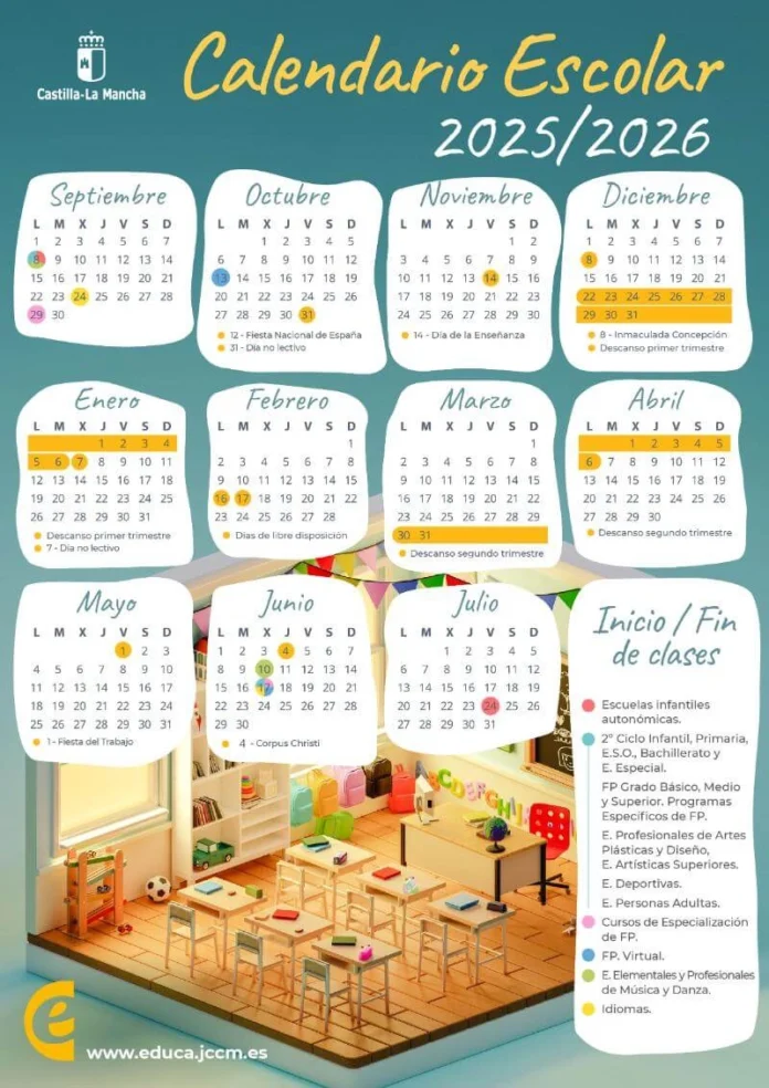 Calendario escolar CLM 2025-2026