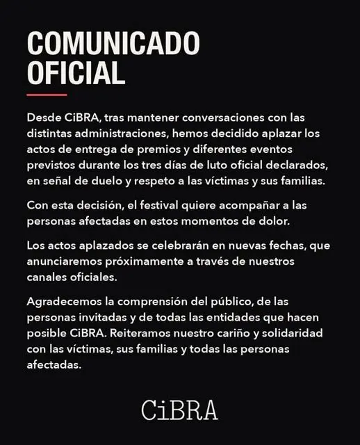 El CiBRA suspende los actos previstos mientras duren los días de luto y anula su entrega de premios