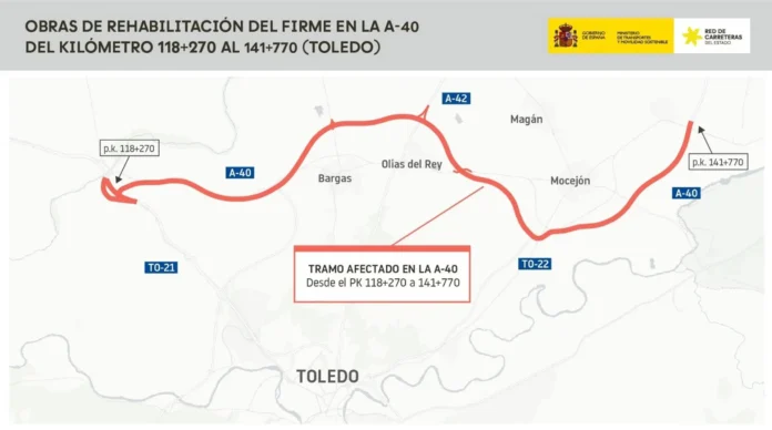 Este lunes empiezan los trabajos de rehabilitación de la A-40 entre Bargas y Mocejón