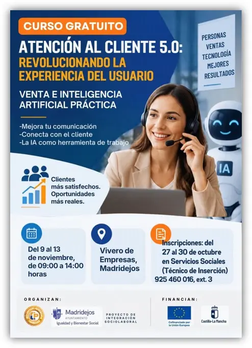 FORMACIÓN GRATUITA EN MADRIDEJOS: Atención al Cliente 5.0