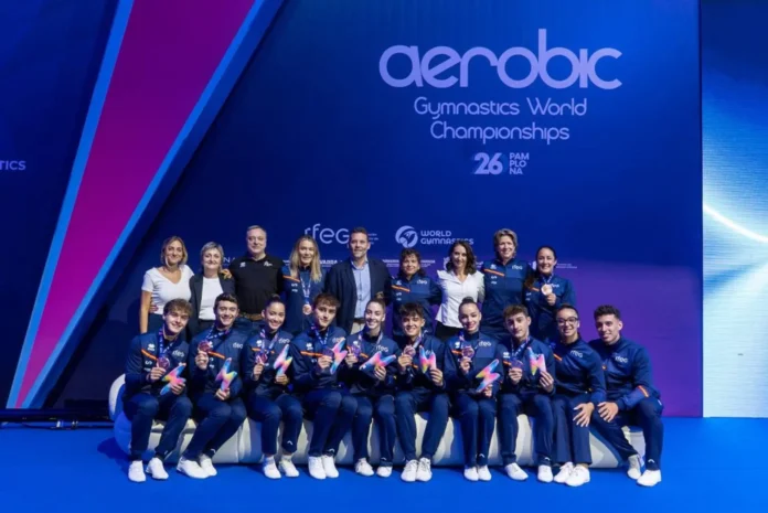 Gimnasia.- España se cuelga dos bronces en trío y equipos en el Mundial de Gimnasia Aeróbica de Pamplona