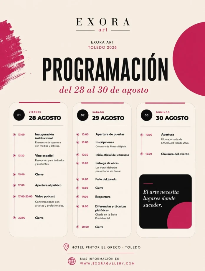La Feria de Arte Contemporaneo Exora Toledo 2026 reunirá a 16 artistas del 28 al 30 de agosto