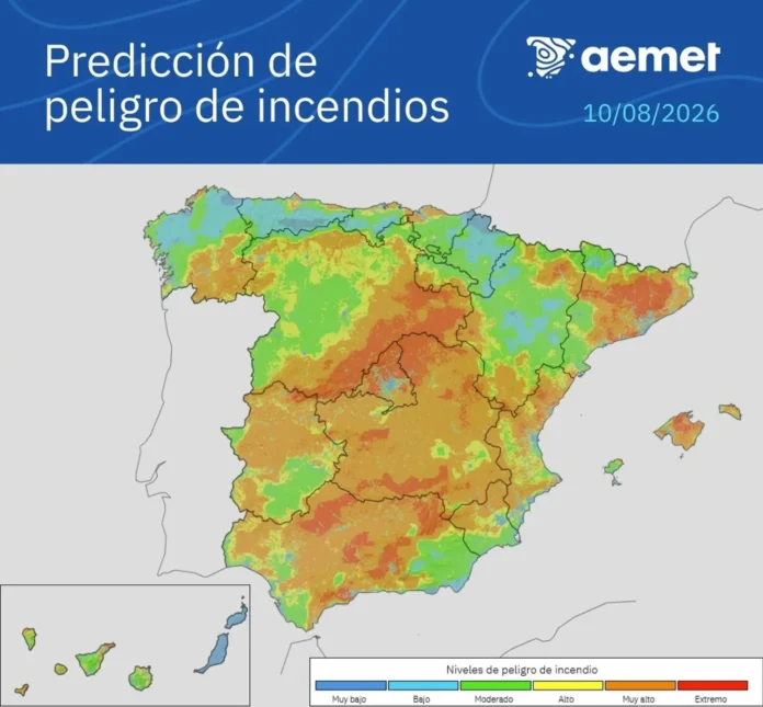 La semana empieza con peligro de incendios muy alto en buena parte de la Península y Baleares