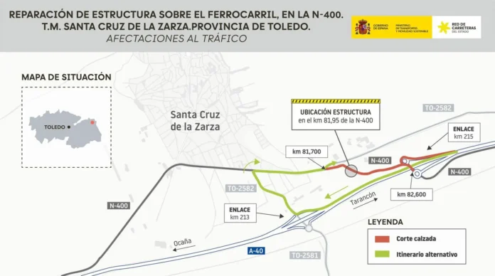 Las obras en la línea de tren Aranjuez-La Font a su paso por Santa Cruz de la Zarza cortan la N-400 desde el lunes