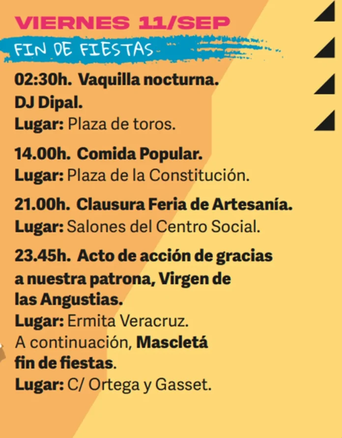 VIERNES 11/SEP FIN DE FIESTAS